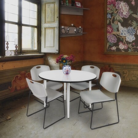 Regency Kahlo Round Table & Chair Sets, 48 W, 48 L, 29 H, Wood, Metal, Polypropylene Top, White TPL48RNDWHCM44GY